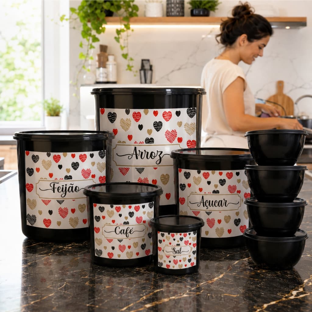 Kit Vasilhas Empilháveis Coloridas para Mantimentos e Cozinha