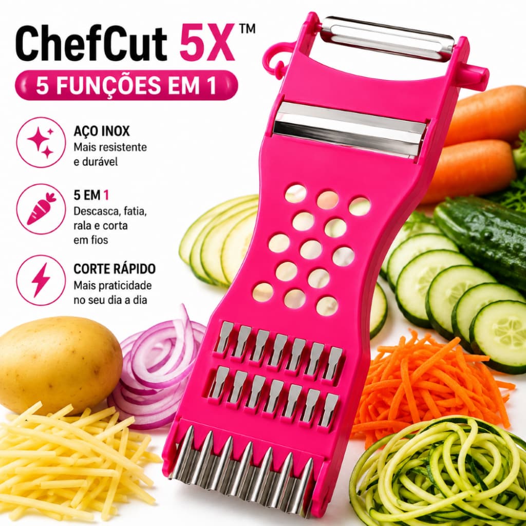 Descascador Ralador Fatiador 5 em 1  Cortador de Legumes Frutas Aço Inox Premium
