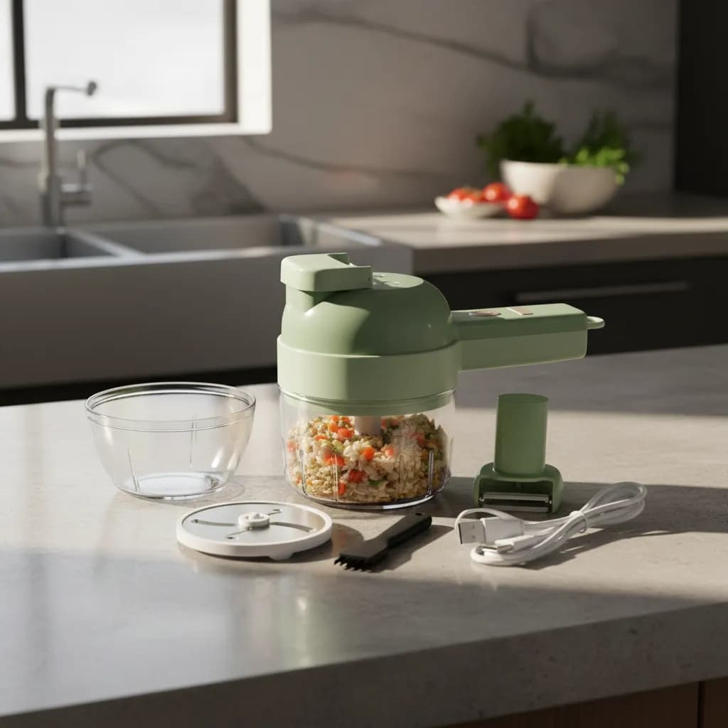 Cortador De Legumes Elétrico Portátil 4 Em 1 Com Descascador Triturador Legumes USB