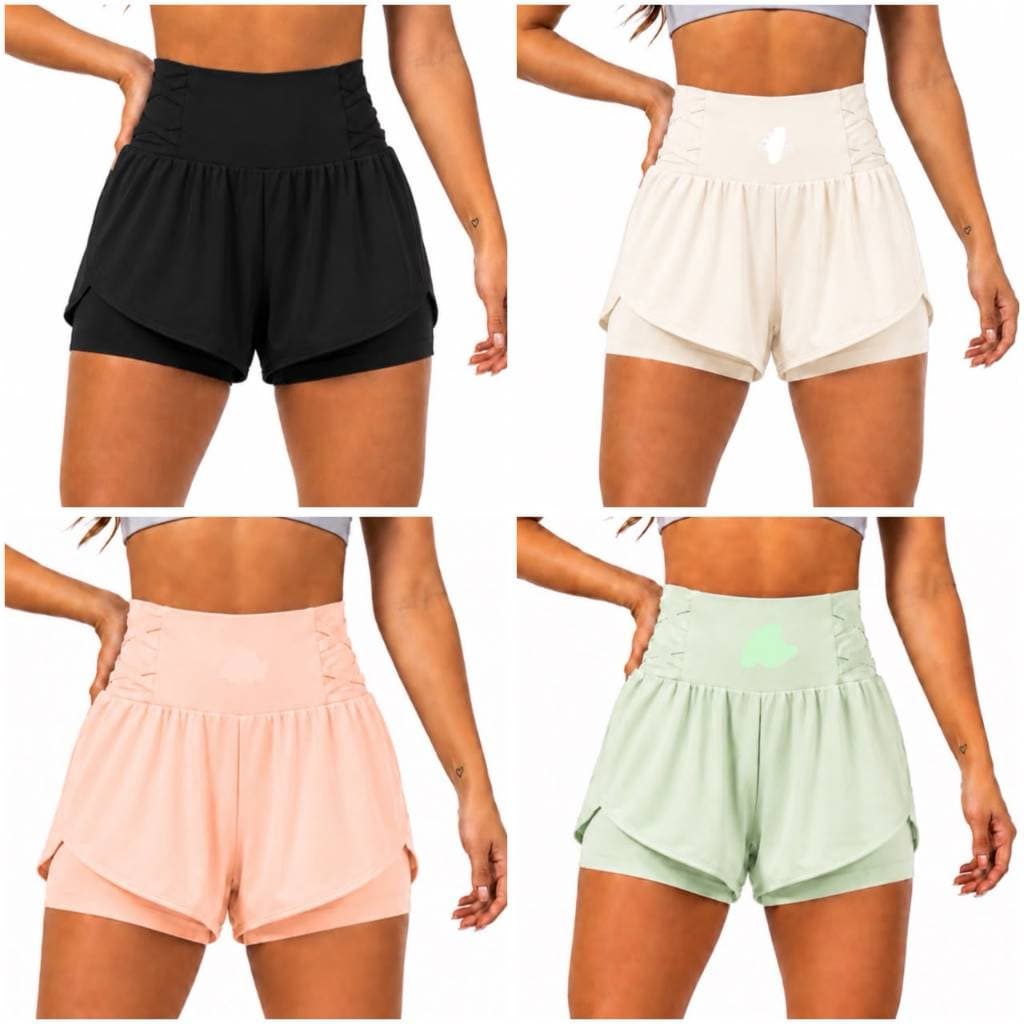 Shorts Duplo Feminino Academia Fitness Com Shorts Interno Cós Alto Trançado Corrida Treino Estilo Gringo Shorts Saia