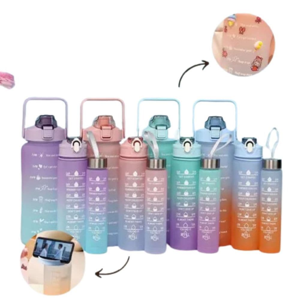 Kit Garrafa 3 em 1 Garrafas Lindas e personalizadas 300ml,900ml e 2 Litros