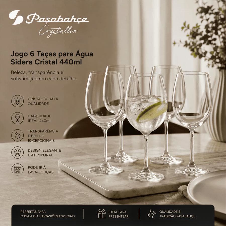 Conjunto Taças Cristal 440ml Jogo 6 Unidades Elegância Durabilidade Vinho Sucos Drinks Água Jantar Requinte
