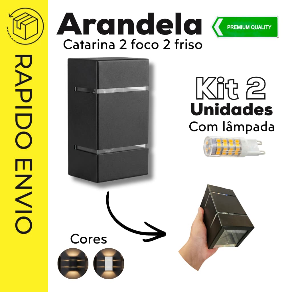Kit 2 Arandela Catarina Ferro 8x15cm 2 Frisos Duplo Foco Interno Externo