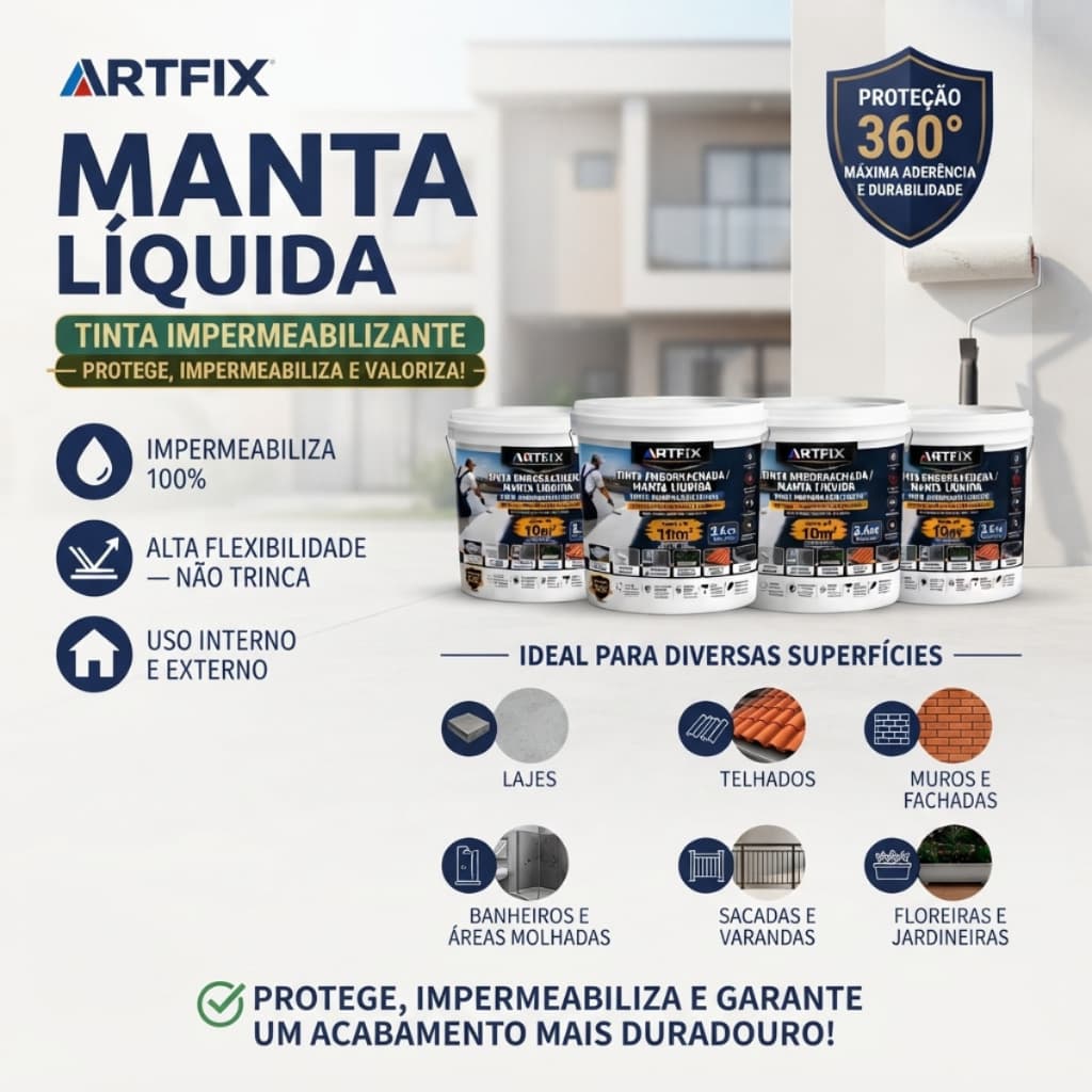 Kit 3 4 ou 5 Mantas Líquidas Impermeabilizantes 3,6Kg Emborrachada Para Fachadas