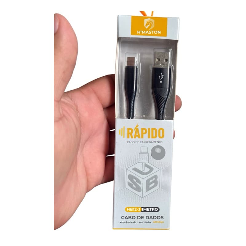 Cabo de Dados e Carregamento H’Maston HB12-3 USB para USB Tipo-C, 1 metro.
