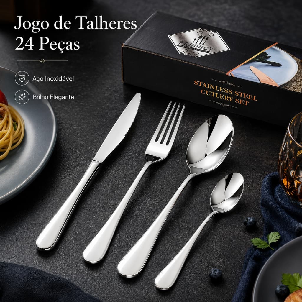 Faqueiro Jogo de Talheres 24 peças ou Faqueiro Aço Inox utensílios de cozinha