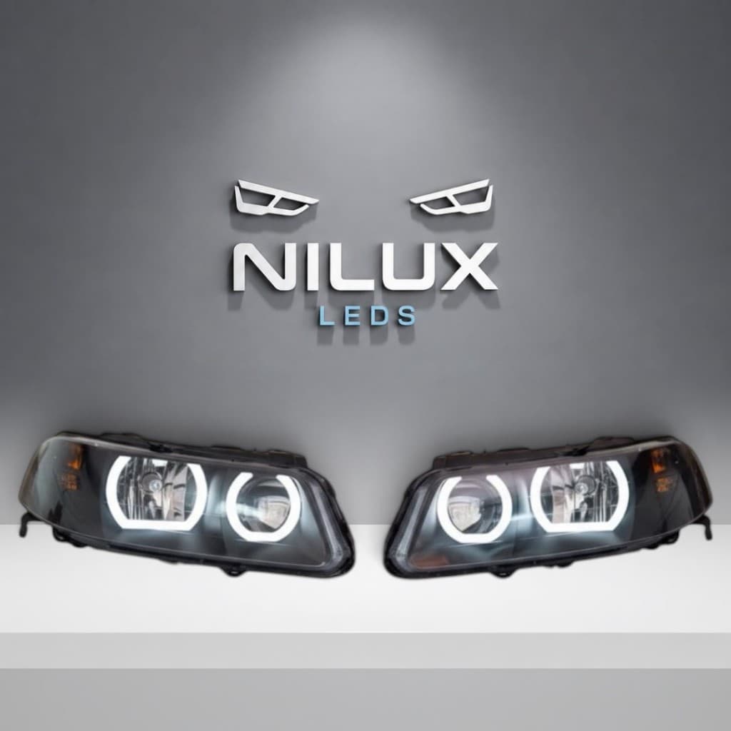 Farol VW Gol G3 Foco Duplo Personalizado com Angel Eyes Máscara Negra Novo Ambos Lados