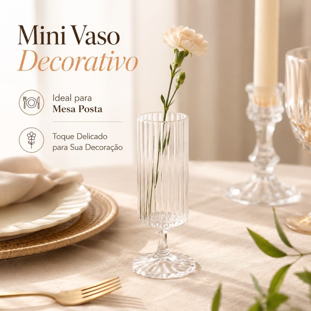 Mini Vaso Decorativo Transparente, Vaso Solitário para Flores, Vaso Canelado Decorativo para Mesa Posta