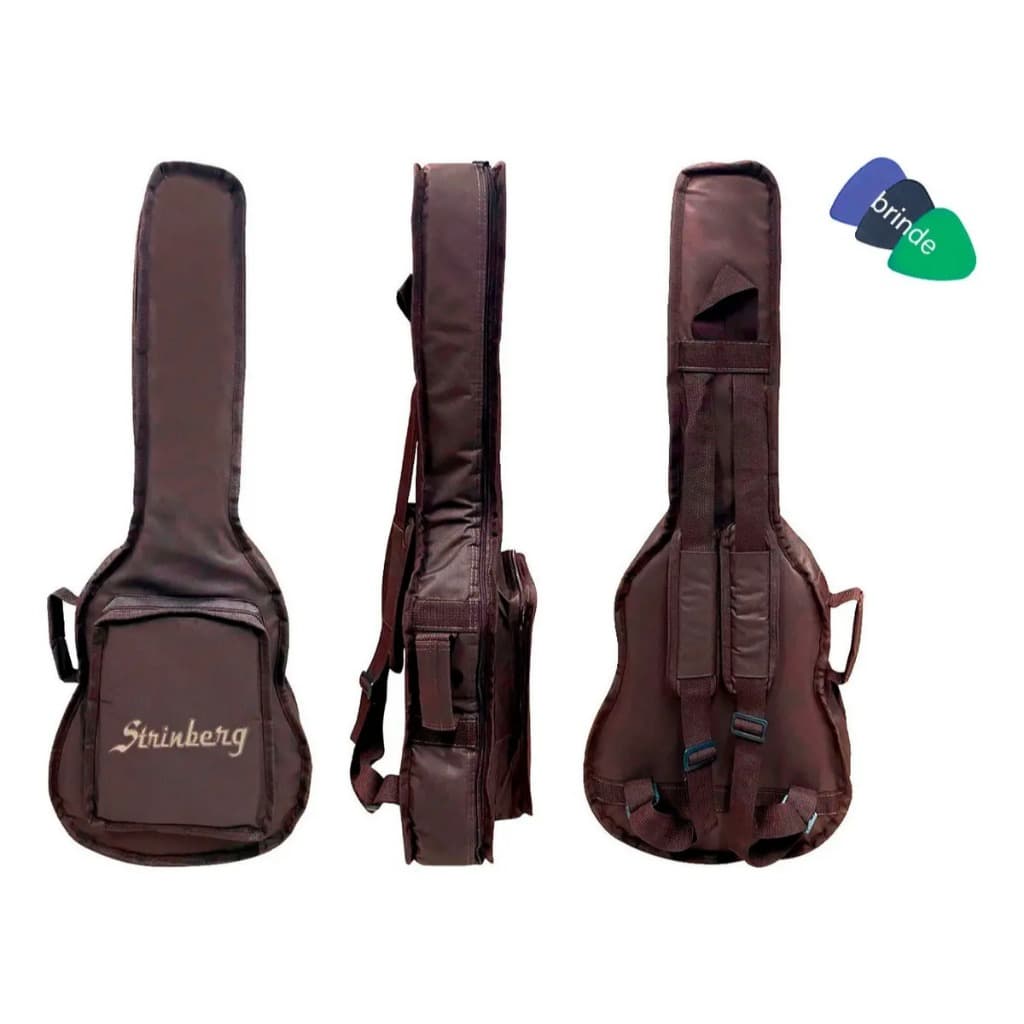 CAPA BAG ACOLCHOADA CARGO PARA VIOLÃO FOLK STRINBERG MARROM