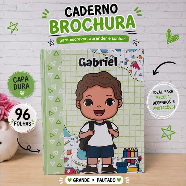 CADERNO BROCHURA GRANDE SEM PAUTA PERSONALIZADO 96 FOLHAS | CADERNO BROCHURA PERSONALZIADO | CADERNO PERSONALIZADO