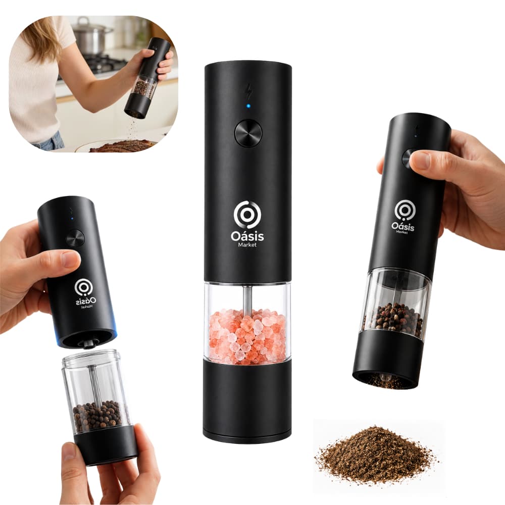 Moedor Elétrico Automático para Sal Pimenta e Temperos Regulagem de Moagem Automático Recarregável USB-C