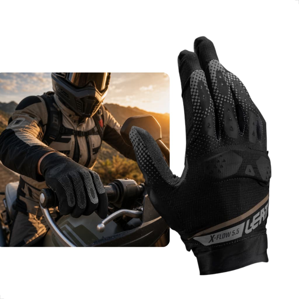 Luva LEATT ADV X-Flow 5.5 Short MicronGrip ReaFlex 3DF CE Ventilada Big Trail Touchscreen para Moto