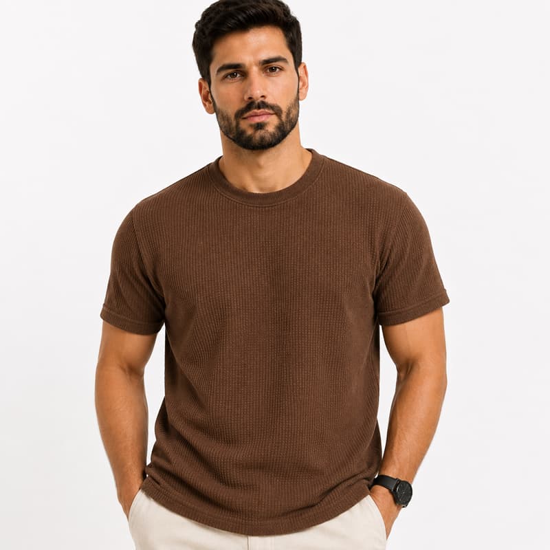 Camiseta Masculina Malha Waffle Texturizada Moda Casual 100% Algodão