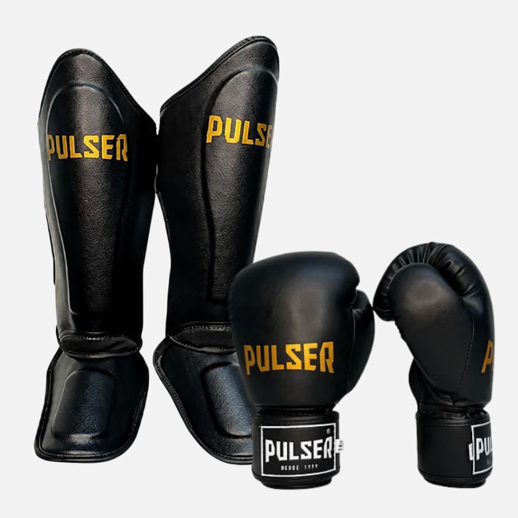 Kit Luva 16oz e Caneleira M Muay Thai Kickboxing Pulser Profissional