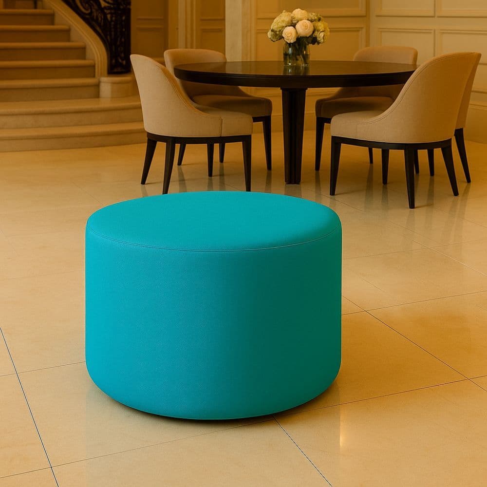 Puff Orgânico Liz Redondo Banco Quarto Closet Camarim Decorativo Sofisticado Suede Azul Turquesa