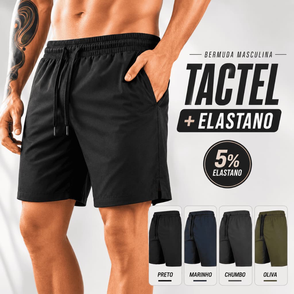 Bermuda Masculina Tactel Elastano Academia Corrida Treino Praia Short Esportivo