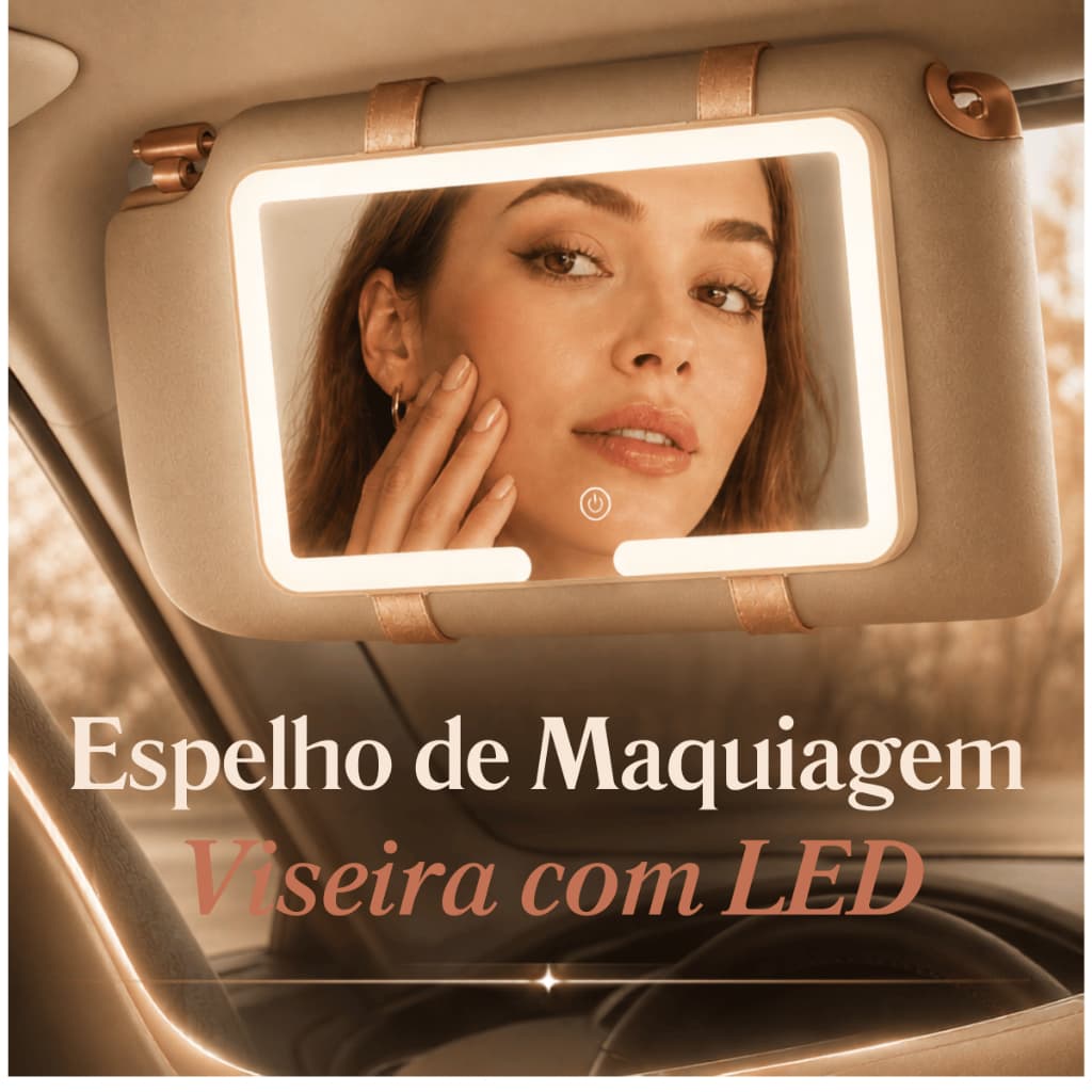 Espelho LED Maquiagem Carro Recarregável USB 3 Modos de Luz Visor Quebra Sol Universal Ajustável