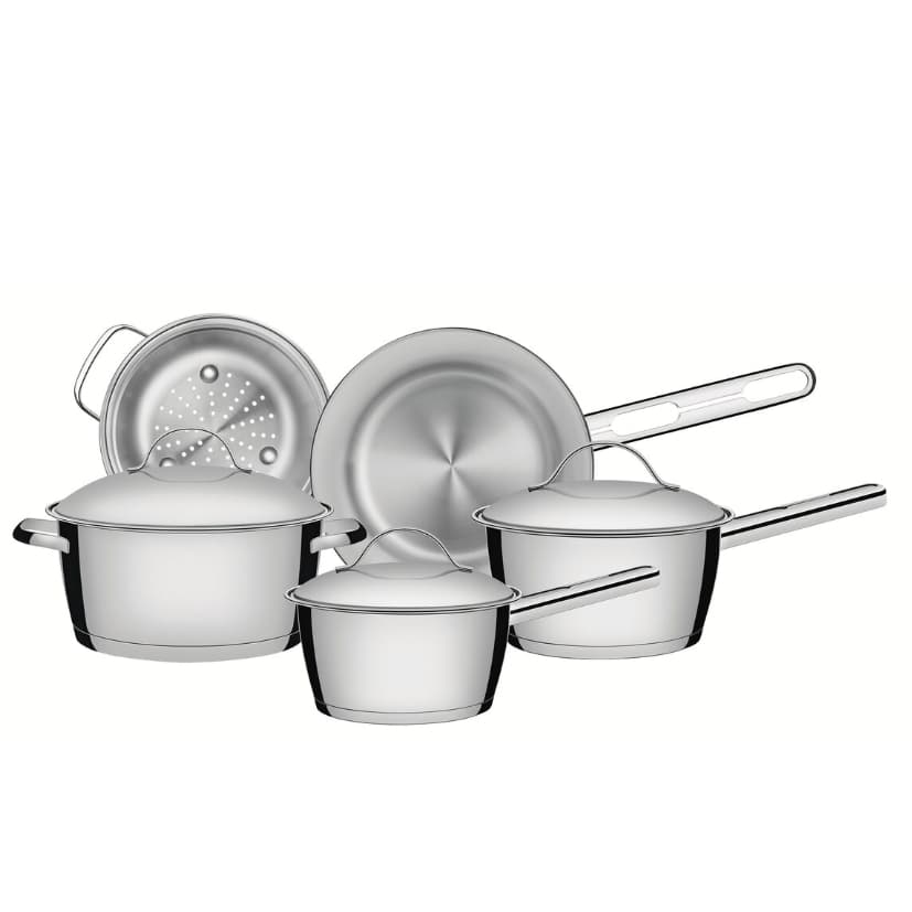 Jogo de Panelas Tramontina Allegra Aço Inox Fundo Triplo 5 Peças com Tampas de Inox