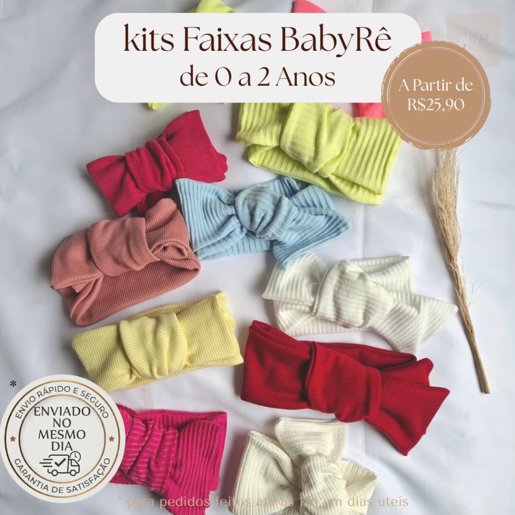 Kit 4/6/8/10/12 Faixa laço de menina Turbante de cabelo bebê verão Modelos Tecidos variados canelado