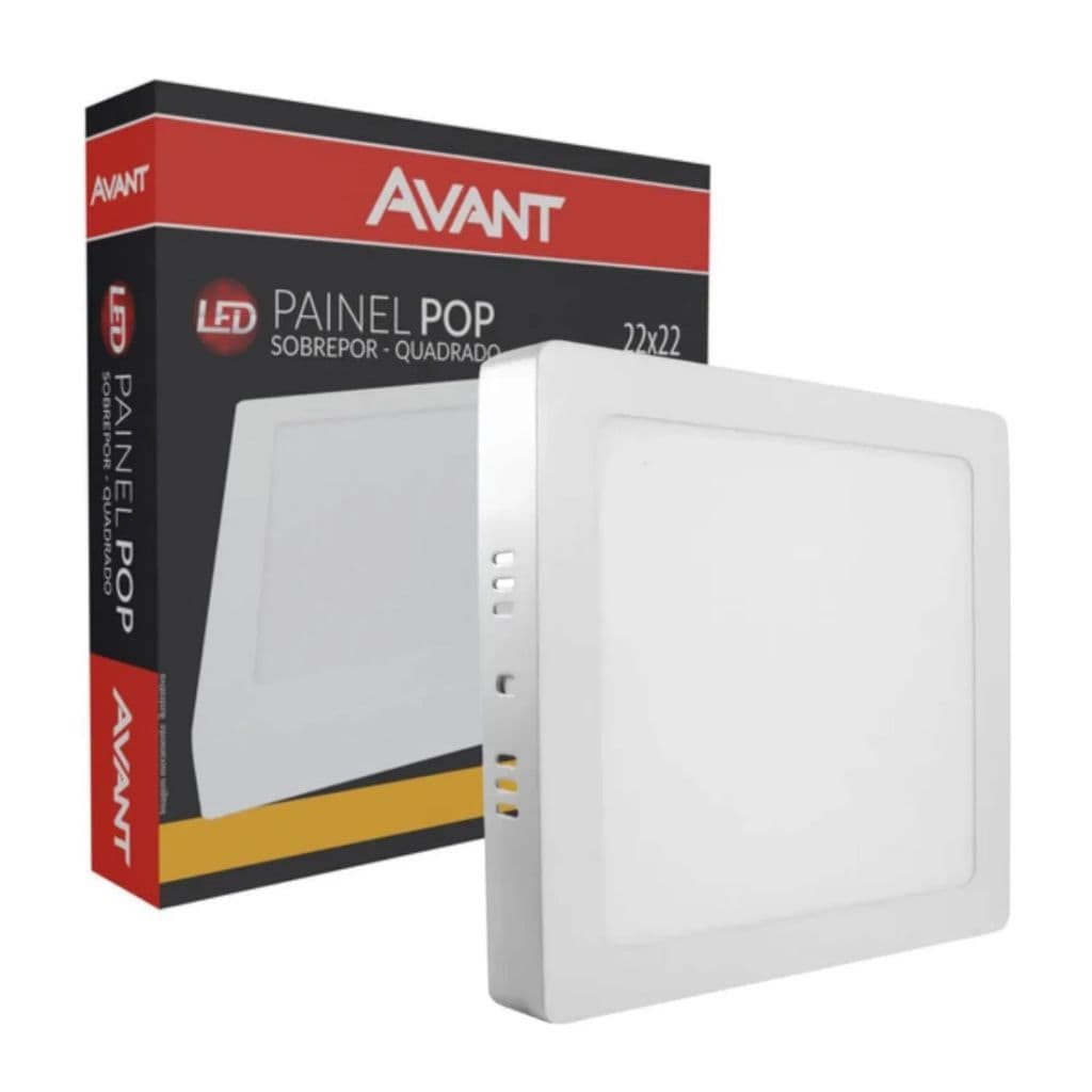 Painel LED Sobrepor 18W Quadrado Avant 3000K Branco Quente Bivolt Alumínio 22x22 Plafon LED Teto