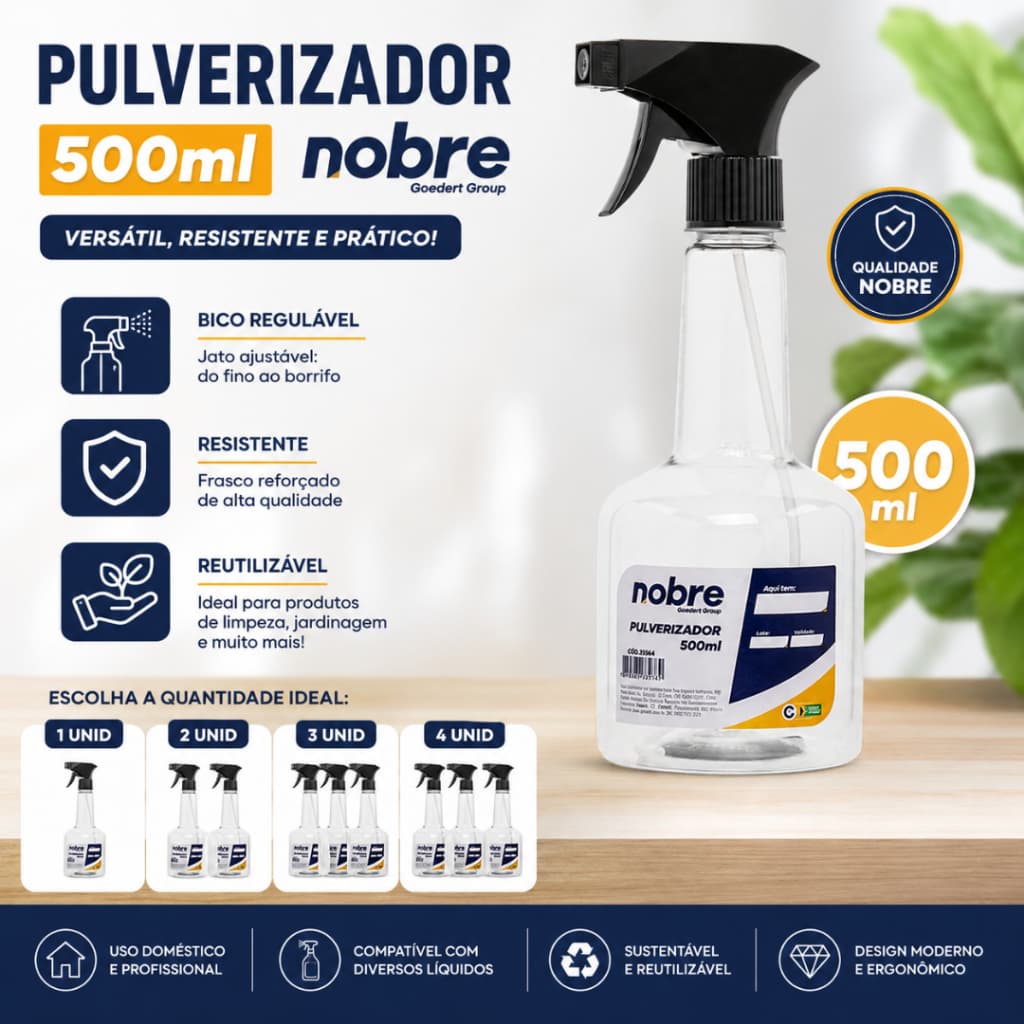 Borrifador Pulverizador Transparente 500ml Nobre Spray Multiuso Limpeza Jardinagem Produtos Químicos