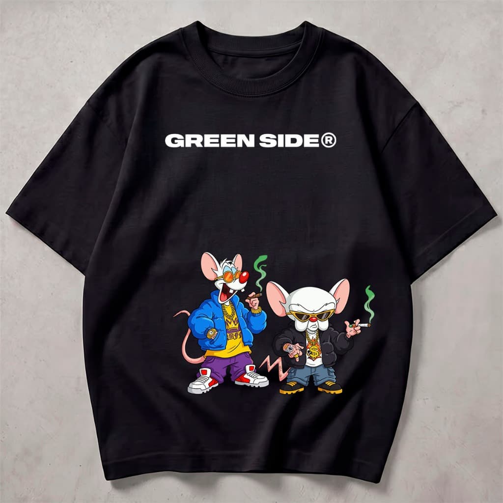 Camiseta Premium Green Side Streetwear Cartoon Pink e Celebro Fashion Moda Coleção 2026 Dia a Dia