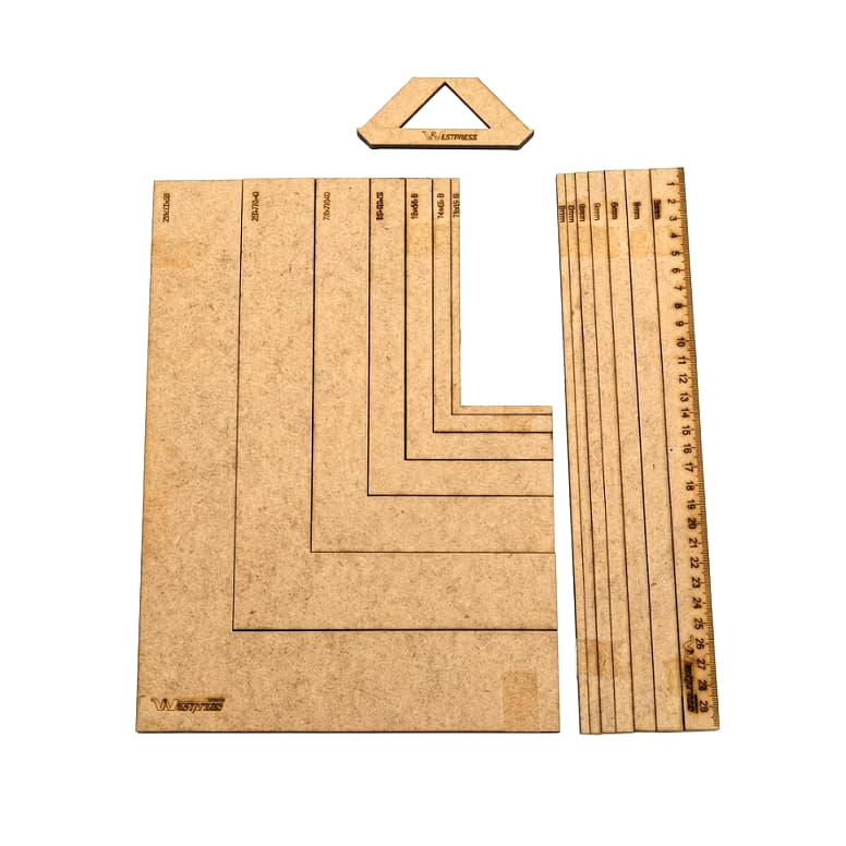 Kit Gabarito Régua Cartonagem Encadernação MDF 15 Peças