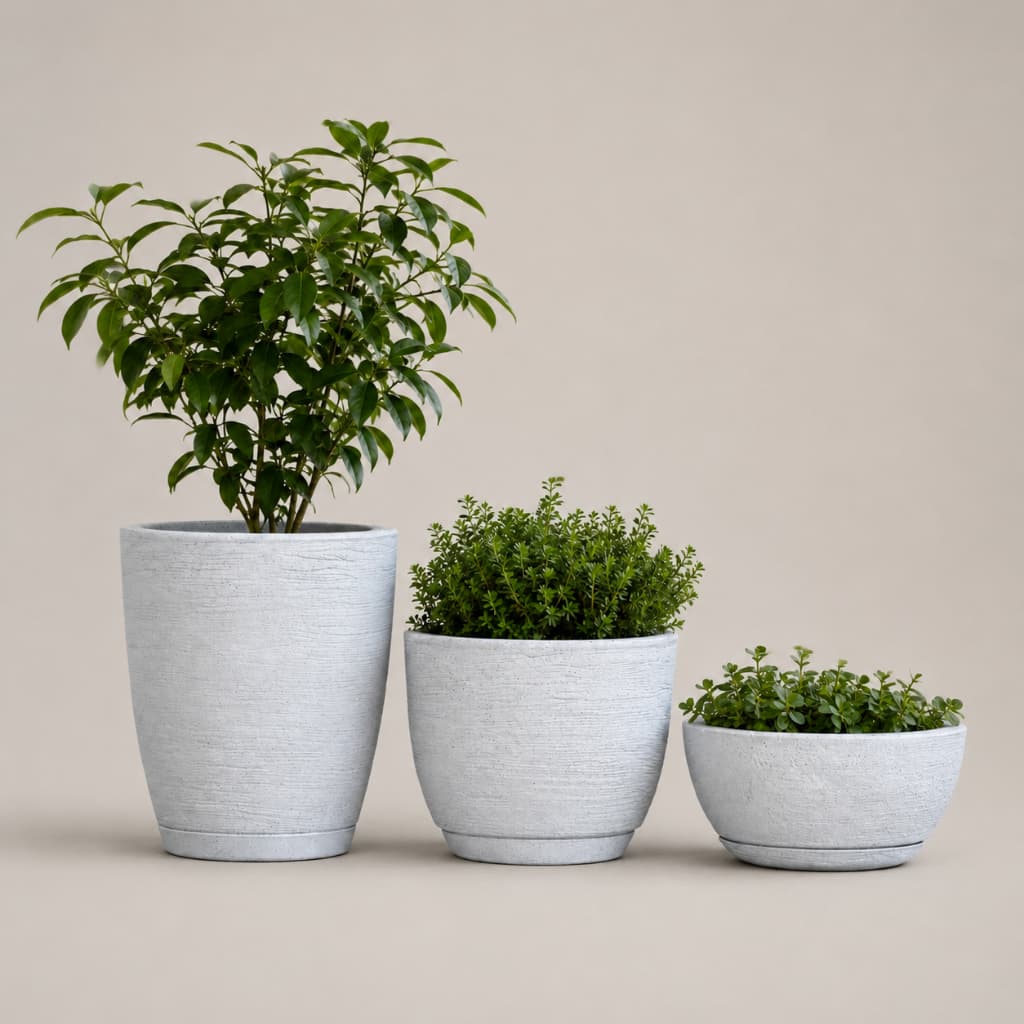 Kit Jogo 3 Vasos para Plantas Cone Bojo e Bacia com Prato em Polietileno