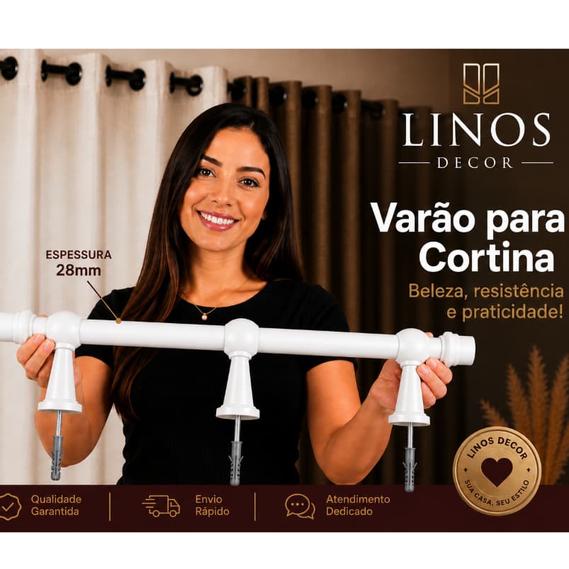 Varão de Cortina Tamanho 1,75 Mts 28MM, Sala Quarto Cozinha