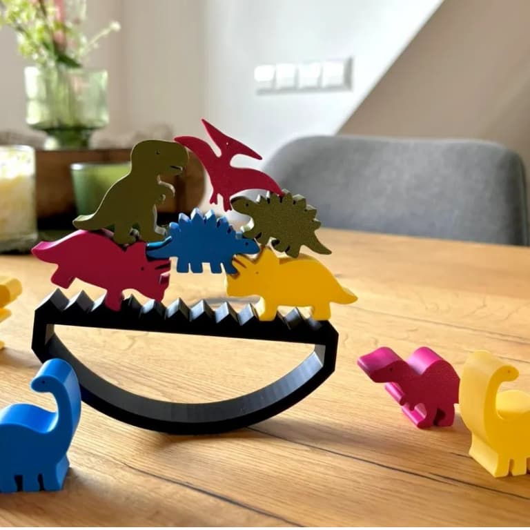 Jogo do Equilíbrio com Dinossauros Coloridos 3D – Brinquedo Infantil para Coordenação Motora e Diversão