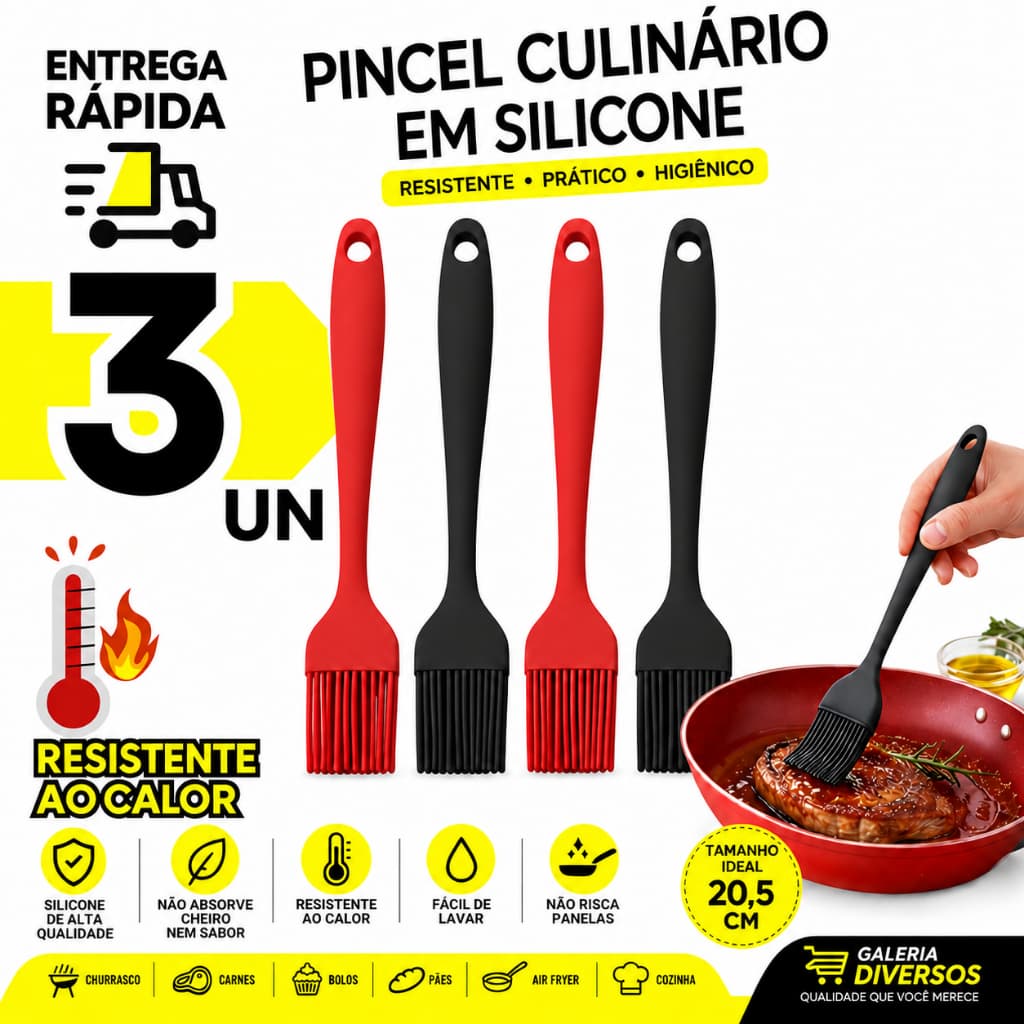 03/02 ou 1 Pincel Culinário de Silicone Para Untar Forma Bolo Pão Molhos Carnes Cozinha Confeitaria