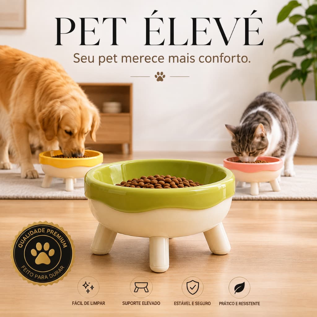 Comedouro Elevado Pet Cães Gatos Tigela 8cm 15cm Suporte Removível Pet Élevé