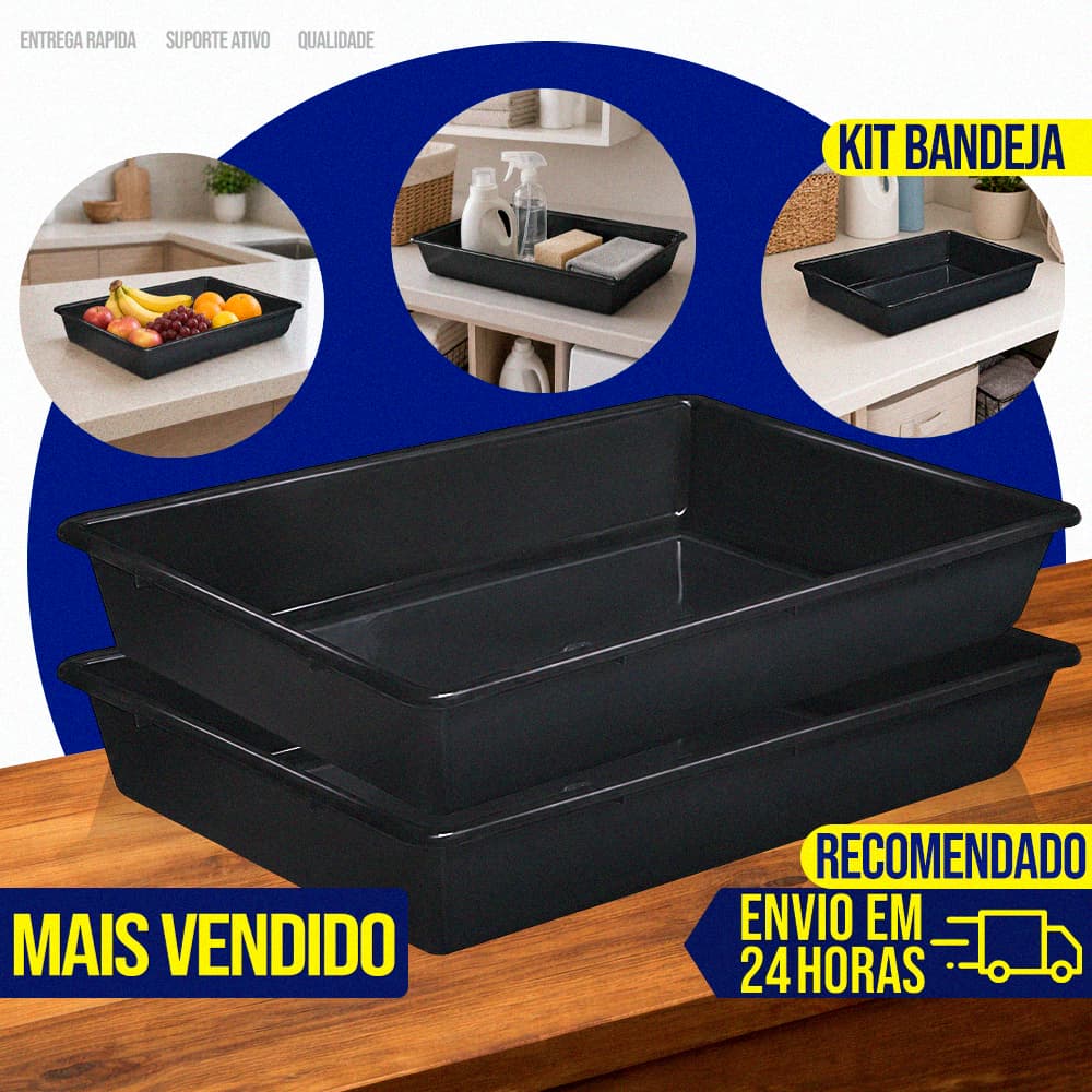 Kit 2 Bandejas Cesto 7 Litros Grande Multiuso Preta Decorativa Casa