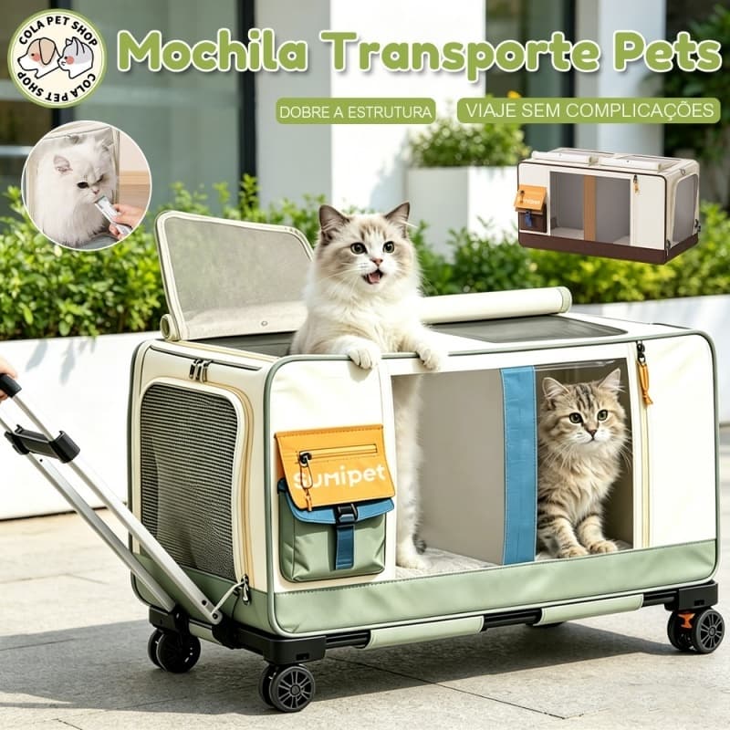 Bolsa de Transporte Pet Grande e Dobrável com Rodinhas 360° para Gatos e Cães Pequenos