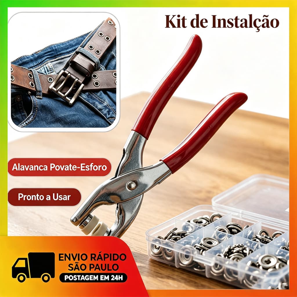 Kit 100 Botões de Pressão de Metal 5 Garras + Alicate Fixador – Sem Costura, Ferramenta DIY para Roupas e Calçados