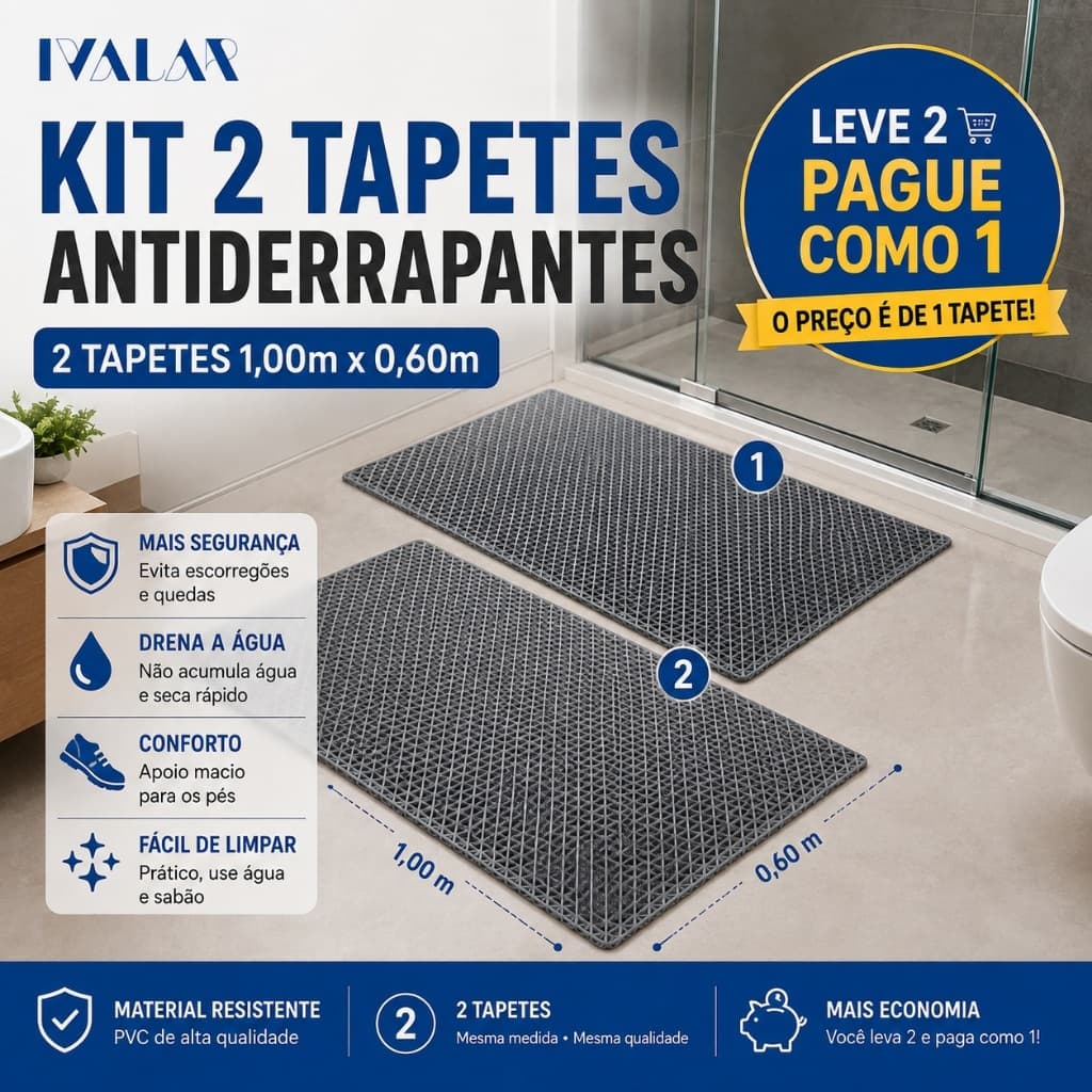 Kit 2 Tapete Antiderrapante Emborrachado Para Banheiro Box Piscina Ideal Para Piso Molhado Crianças E Idosos 1X60M