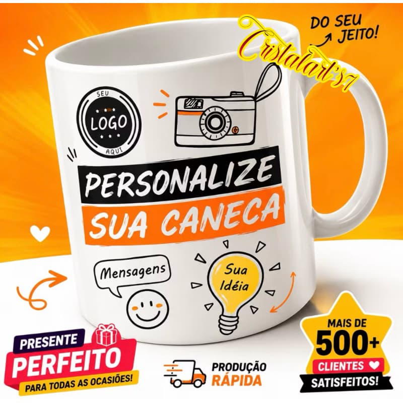 Caneca Personalizada Porcelana 325ml Sua Arte, Foto, Nome, Frase Logo, Time Presente De Dia Dos Pais