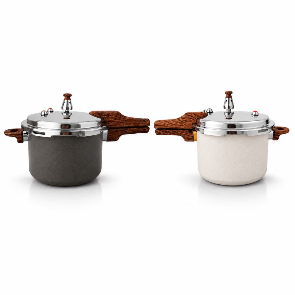 Panela Pressão 4,2L Cinza Com Fundo Indução Cerâmica Marmorizado Revestimento Antiaderente Inox