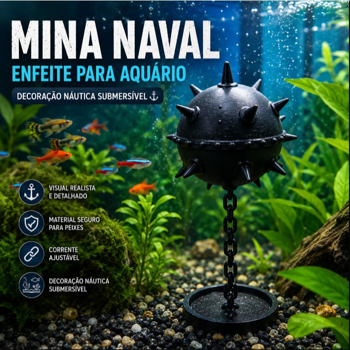 Mina Naval Decorativa para Aquário Enfeite Náutico Decoração Submersível