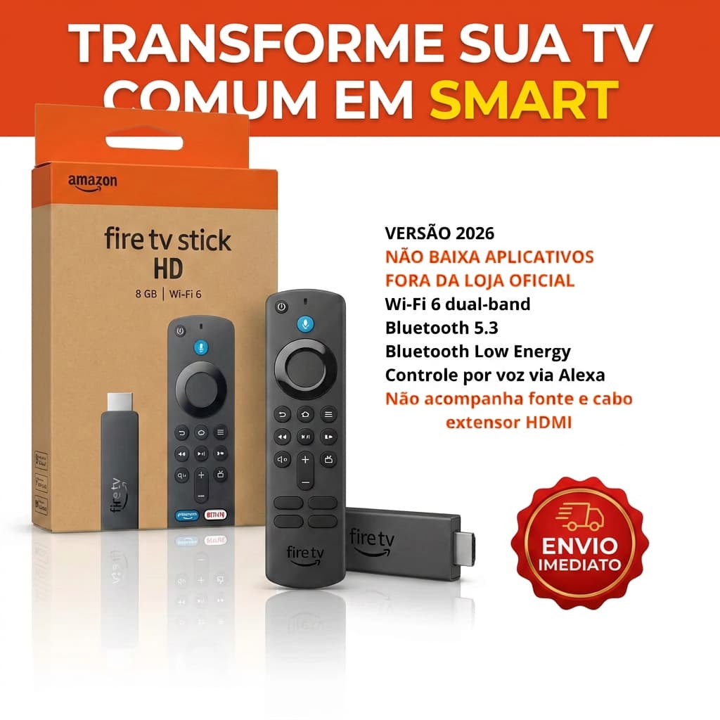Novo Amazon Fire Stick TV Full HD 4ª Geração Alexa Comando de Voz Original - Preto