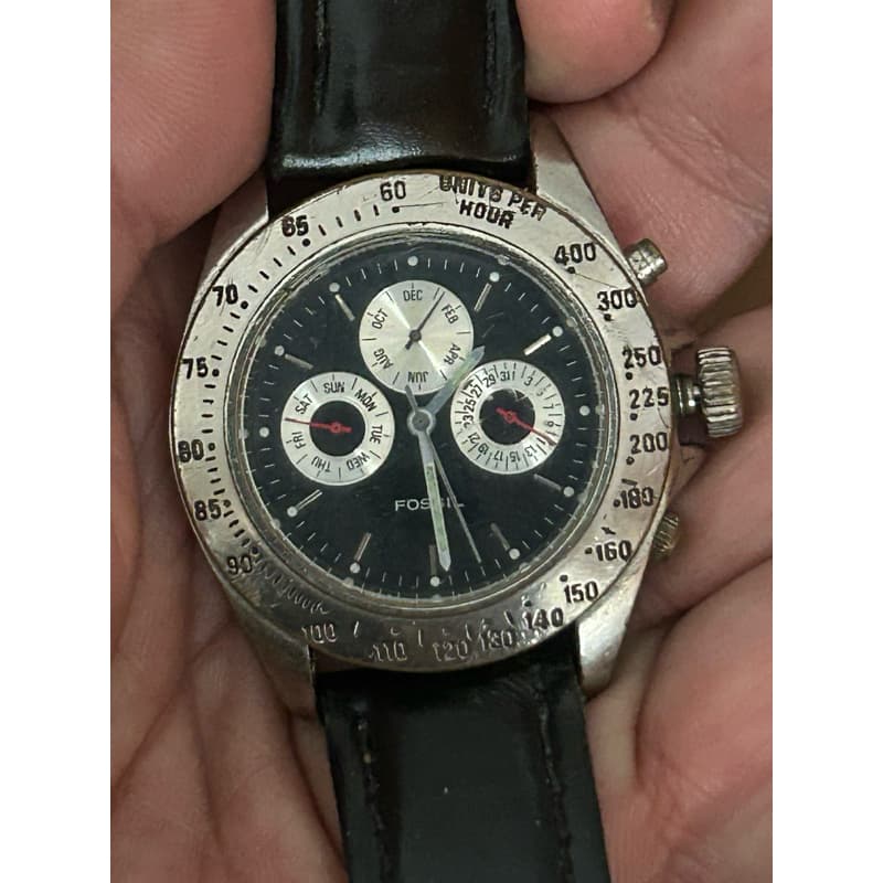 Relógio Masculino Fossil DATA-CRONO Pulseira Couro PreTO
