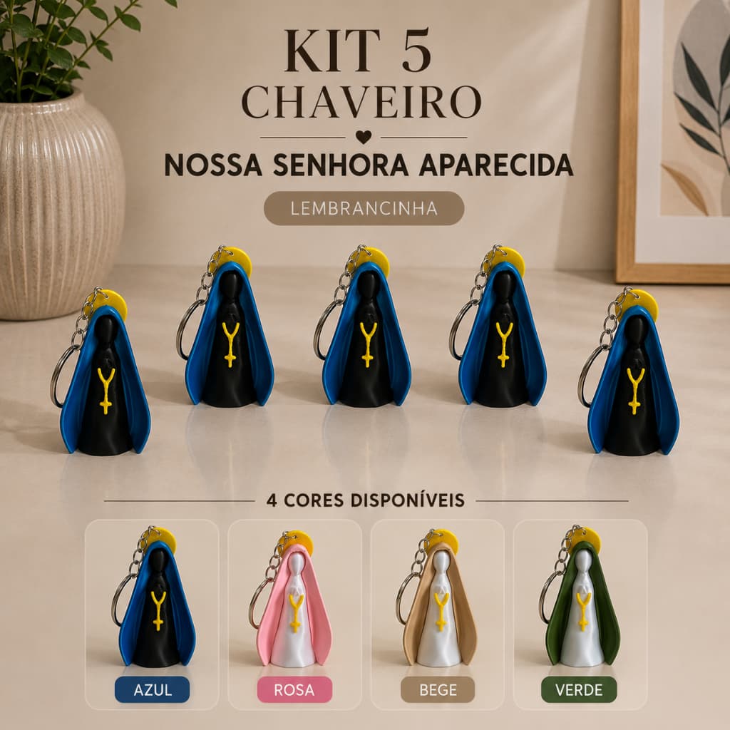 Kit 5 Chaveiro Nossa Senhora Aparecida Lembrancinha Batizado Crisma Casamento Católico