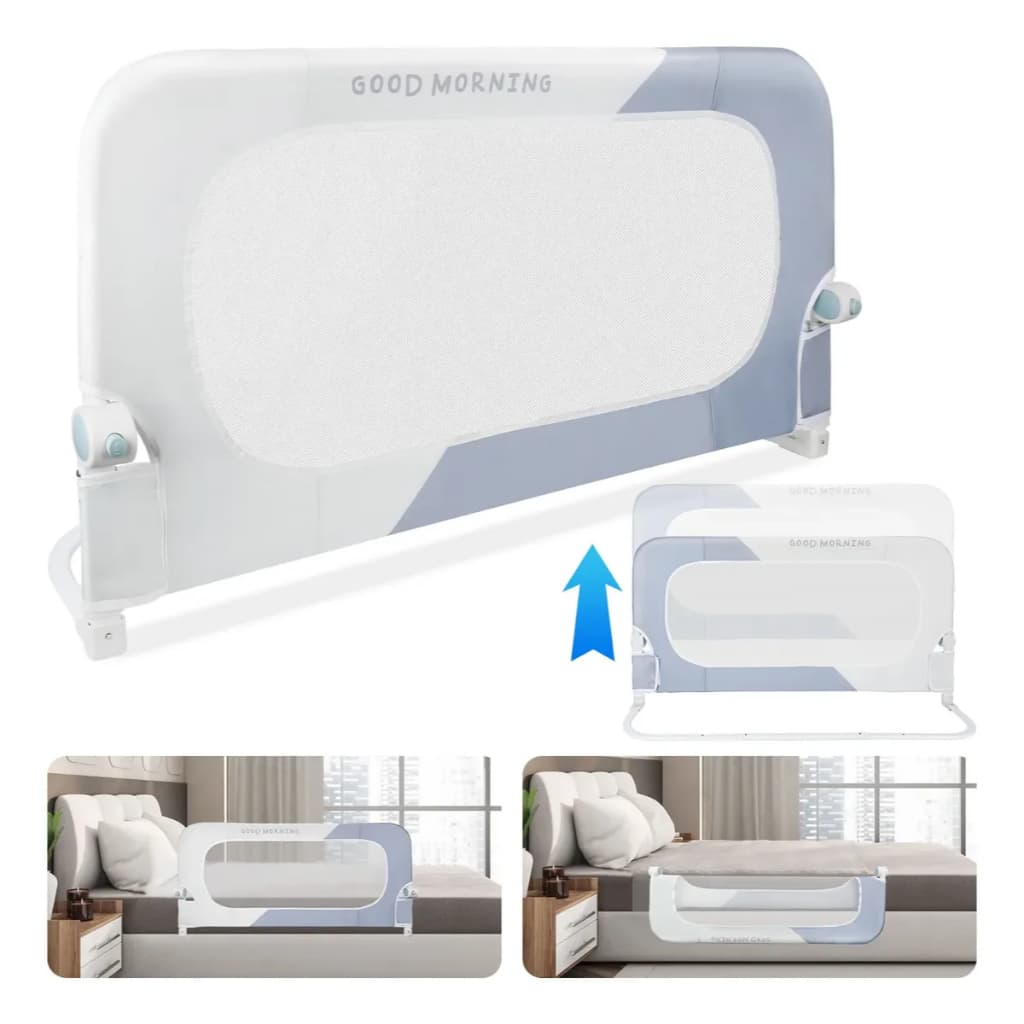 Barreira de Proteção para Berço 120x70cm Dobrável e Regulável, Estrutura em Aço e Tecido Oxford Resistente