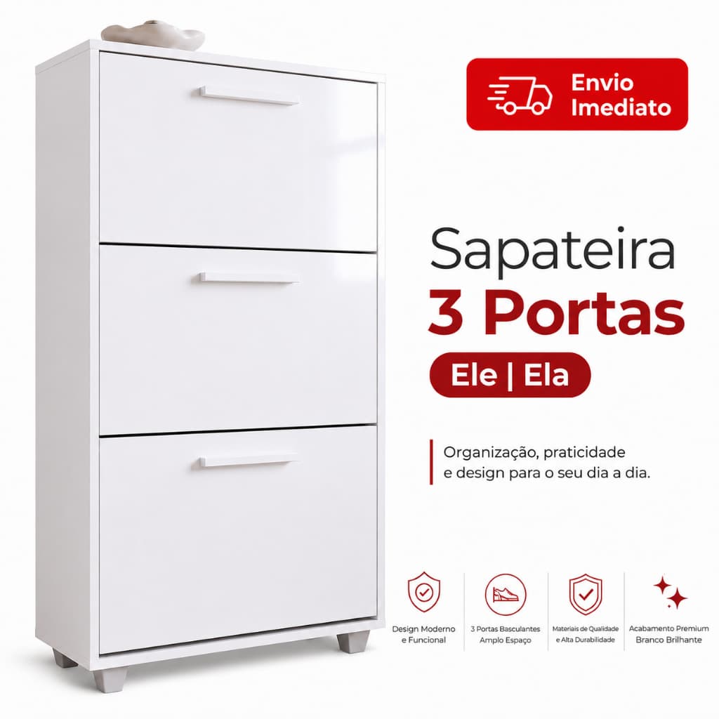 Sapateira Vertical com Portas Organizadoras Armário Multiuso Decorativo Sala Quarto e Hall Entrada F