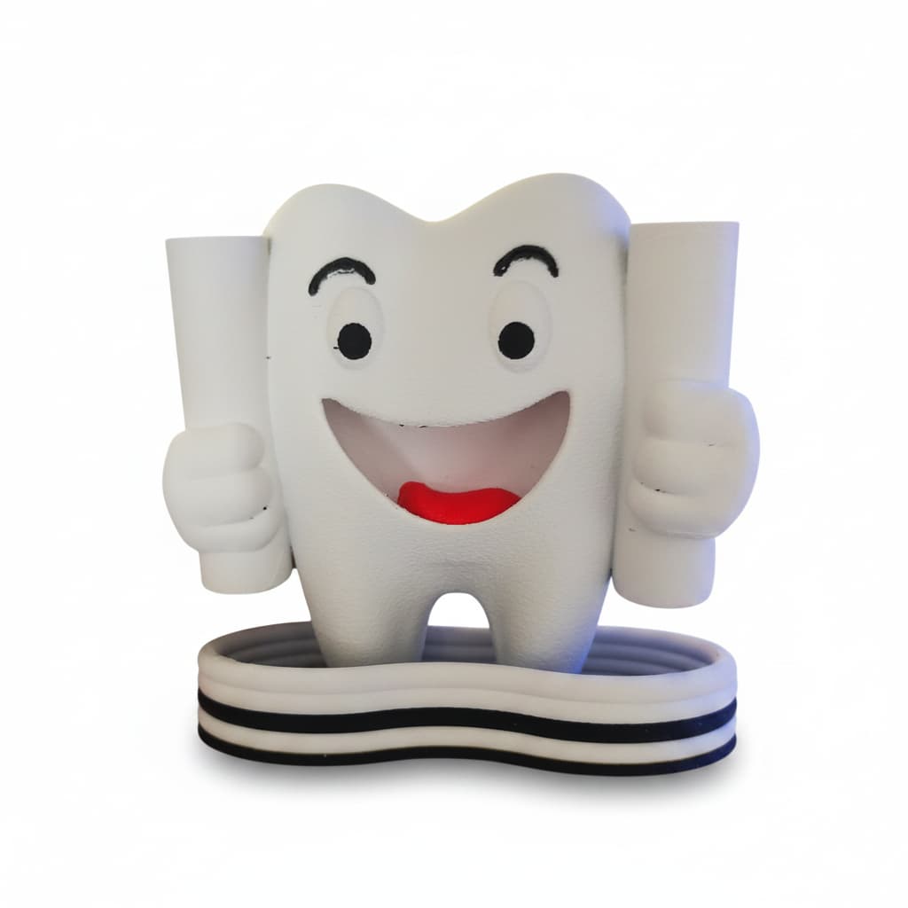 Porta escova de dentes e acessórios bucais em formato de Dente impressao 3D já colorido