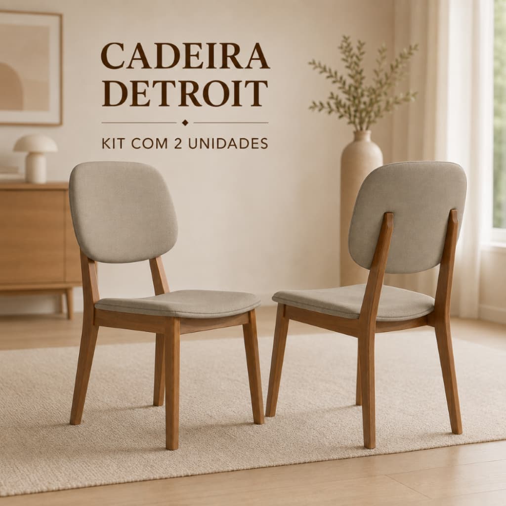 CADEIRA DE JANTAR DETROIT - KIT COM 2 UNIDADES COR LINHO AREIA