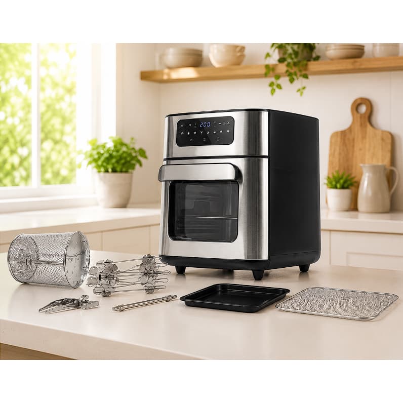 Fritadeira Elétrica Sem Óleo Air Fryer 12L Antiaderente Painel Digital Aço Inox Oven 360*