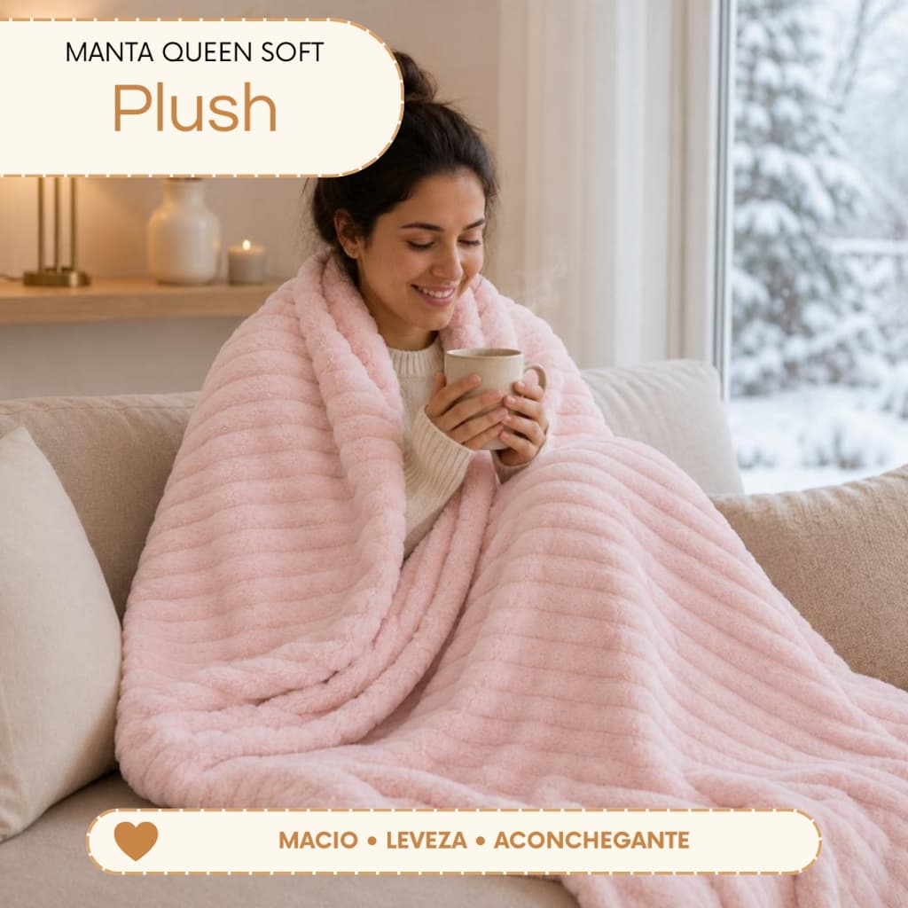 Manta Cobertor Queen Microfibra Soft Plush Canelada 2,40x2,20m Aveludada Flannel Quentinha Para Cama e Sofá