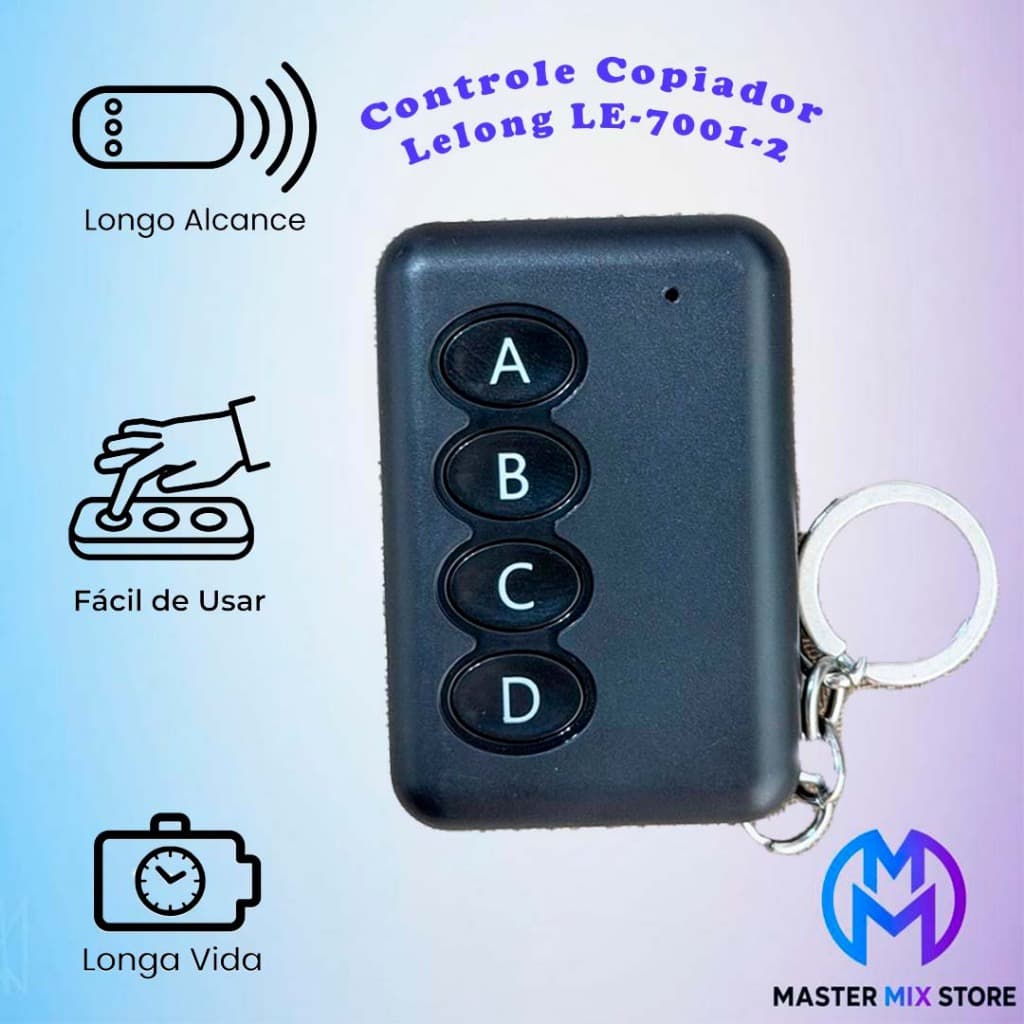 Controle Remoto Copiador / Clonador 4 Botões Lelong LE-7001-2 - Portão e Alarme