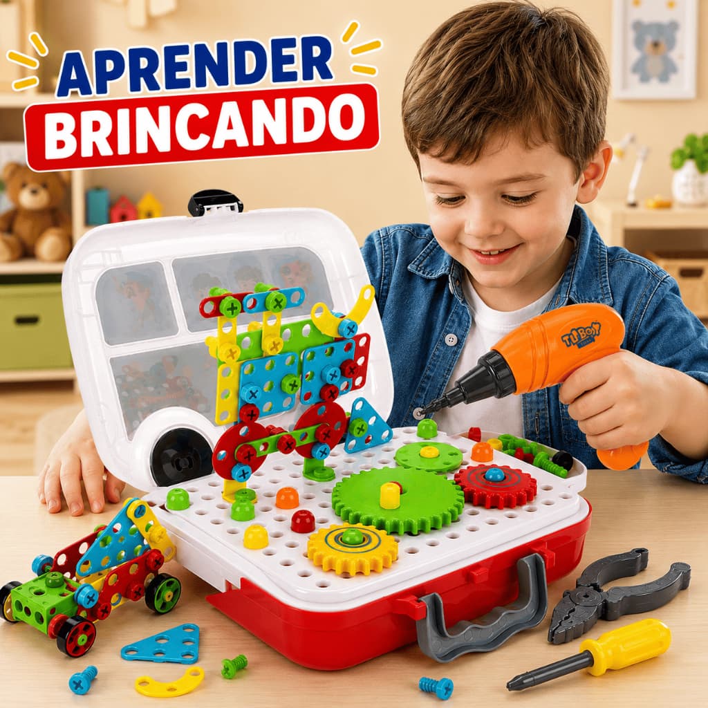 Kit Ferramenta Infantil Monta E Desmonta Maleta Rodinhas 100 Peças Com Parafusadeira De Brinquedo